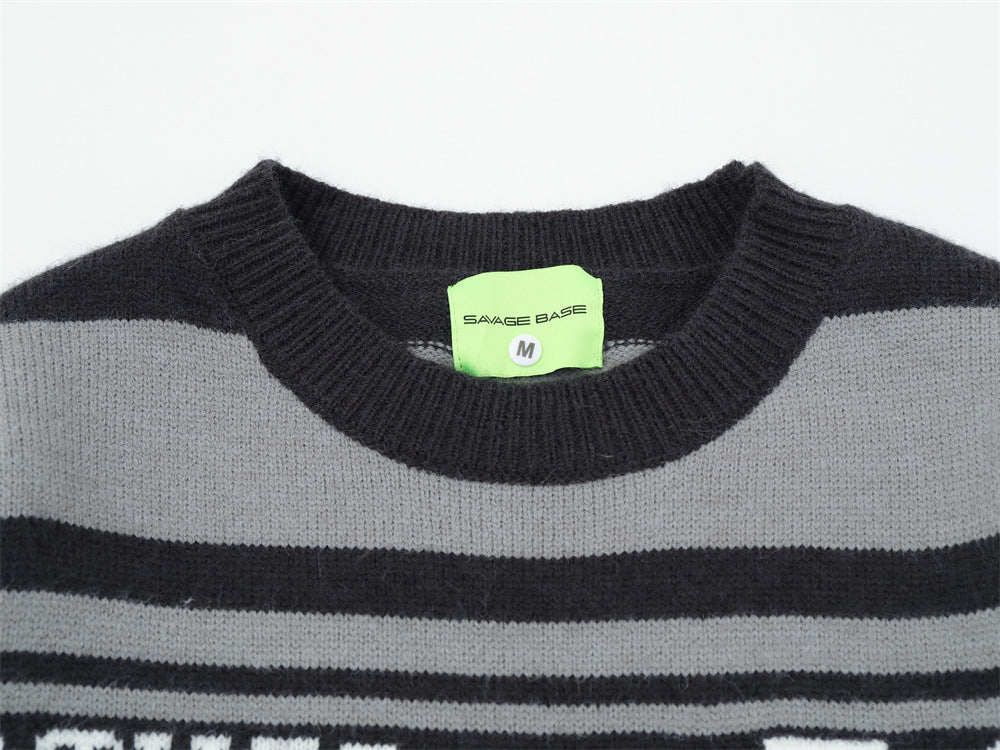 Gestreifter Jacquard-Strickpullover – Gather 16 SavageBase-Print, Relaxed Rundhalsausschnitt