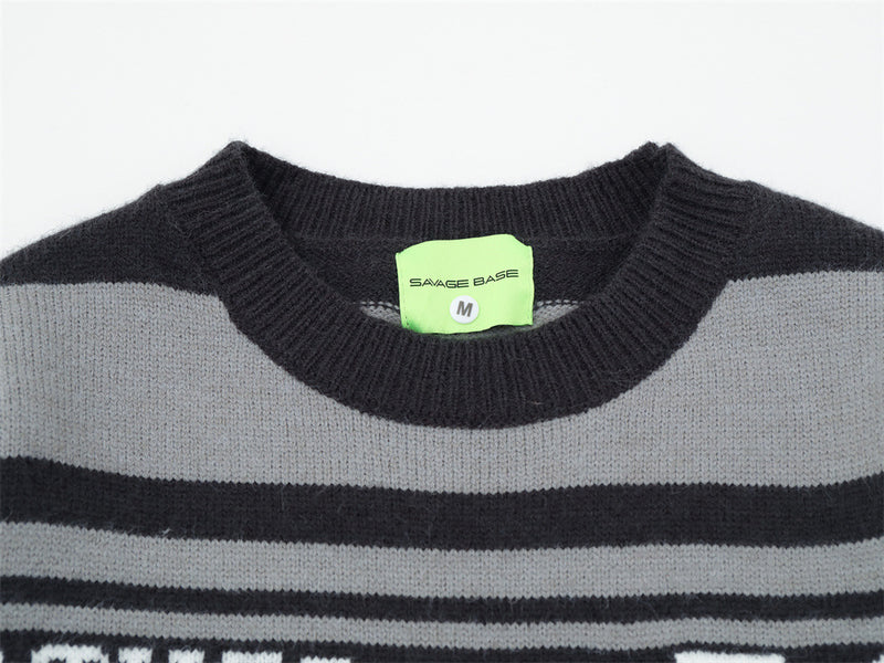 Gestreifter Jacquard-Strickpullover – Gather 16 SavageBase-Print, Relaxed Rundhalsausschnitt
