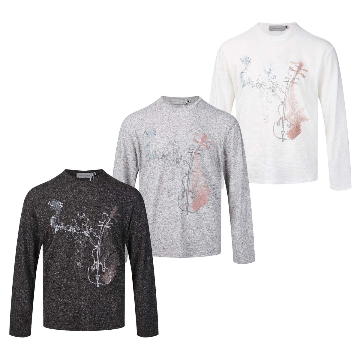 Long Sleeve Graphic Shirt – Cello Musician Sketch Print, Relaxed Fit