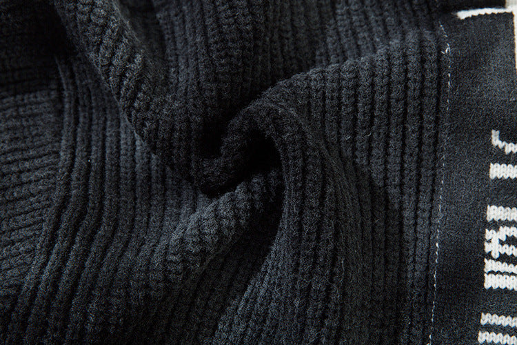 Veste-pull zippée en maille jacquard croix gothique – Col montant médiéval sombre