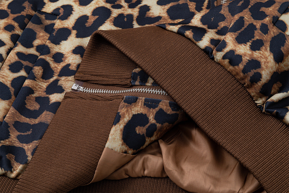 Veste de survêtement imprimé léopard – Col montant zippé et manches à rayures
