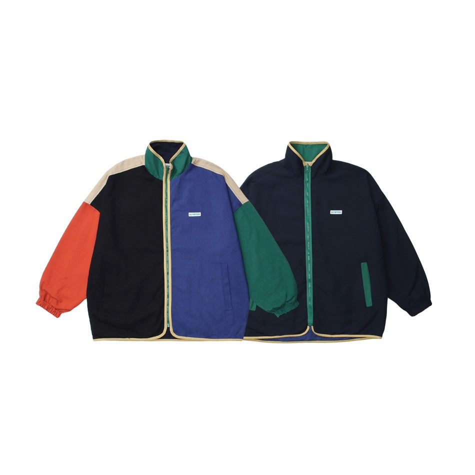 AYWTER Colorblock Reversible Jacket — Oversized Stand Collar Zip