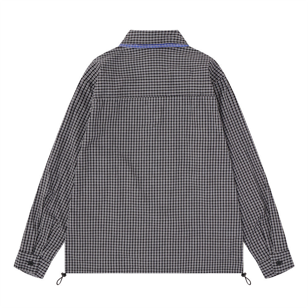 Men's Plaid Long Sleeve Oversized Button-Down Shirt with Drawstring Hem