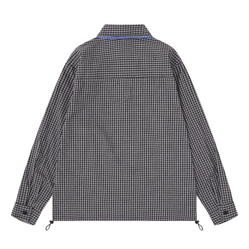 Men's Plaid Long Sleeve Oversized Button-Down Shirt with Drawstring Hem