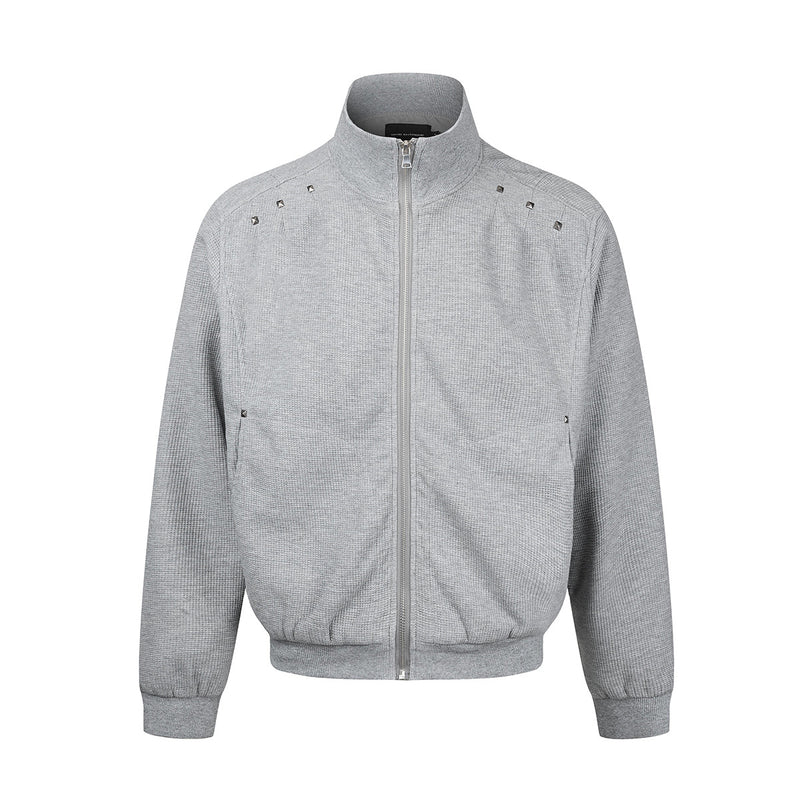 Blouson bomber en maille gaufrée délavée à l’acide avec rivets métalliques