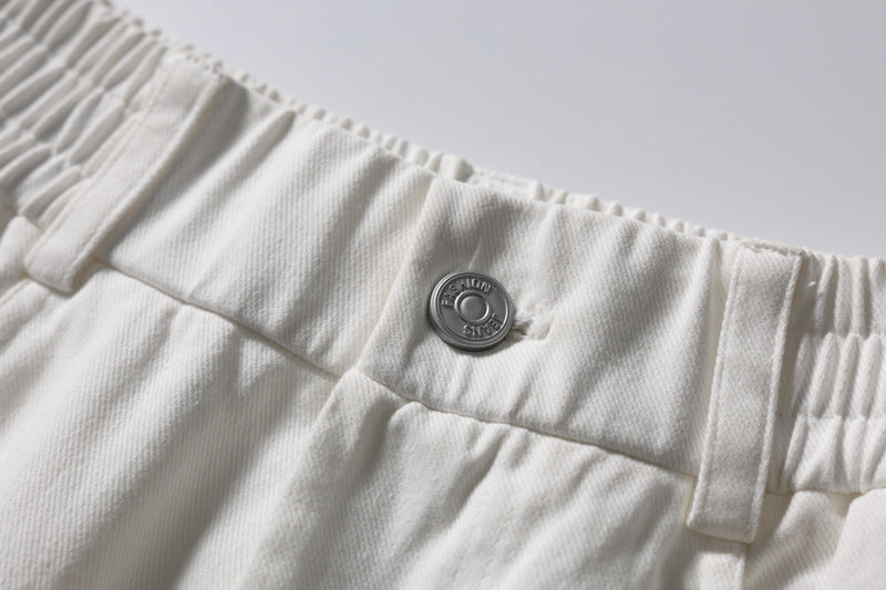 Wide-Leg Straight-Cut Pants – Elastic Waist, Raw Hem & Drawstring Ankle