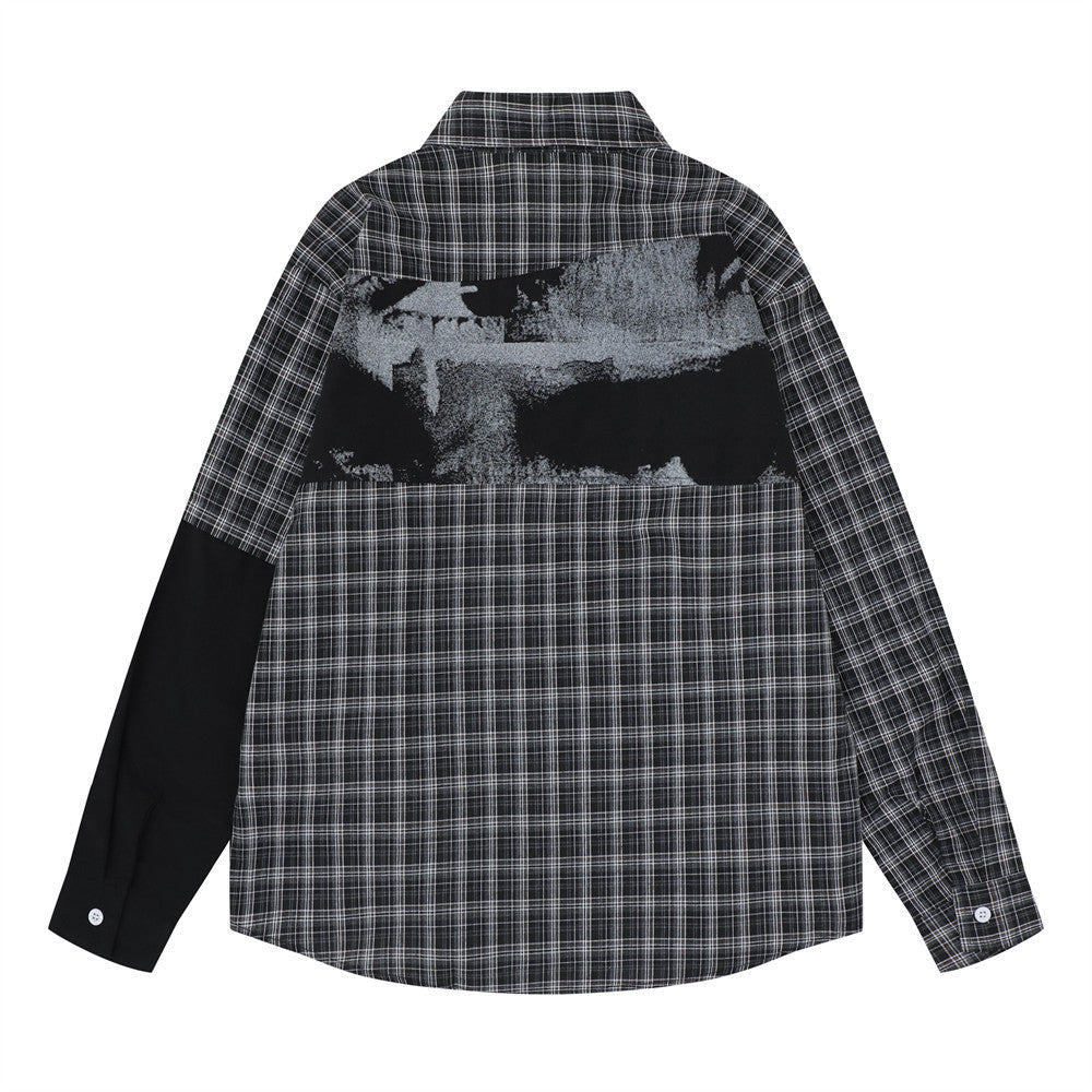 Men's Plaid Patchwork Long Sleeve Shirt – City Desire Graphic Print