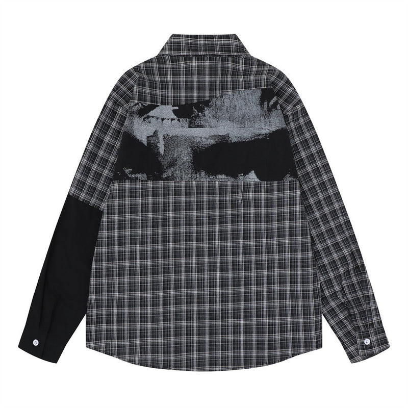 Men's Plaid Patchwork Long Sleeve Shirt – City Desire Graphic Print