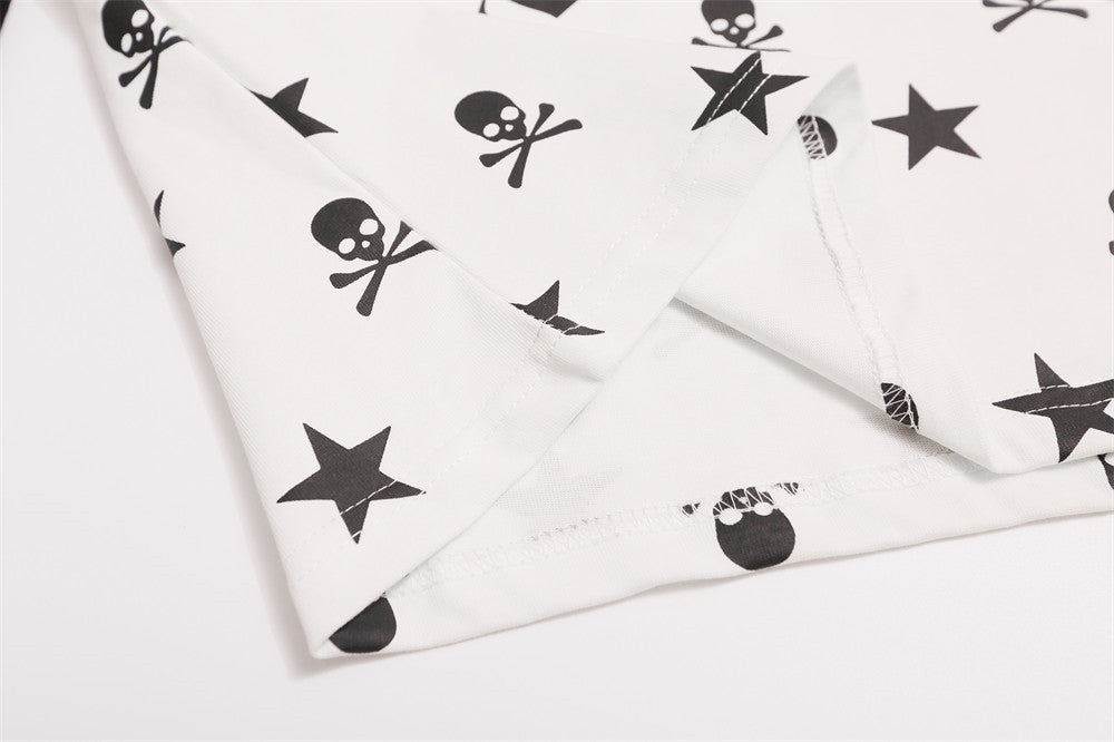 Skull & Star Print Raglan Long Sleeve Graphic Tee – Hip-Hop Color Block