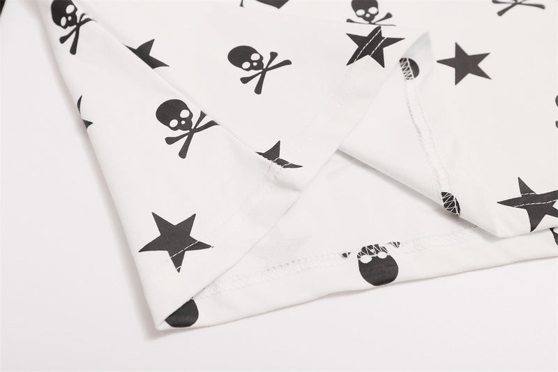 Skull & Star Print Raglan Long Sleeve Graphic Tee – Hip-Hop Color Block