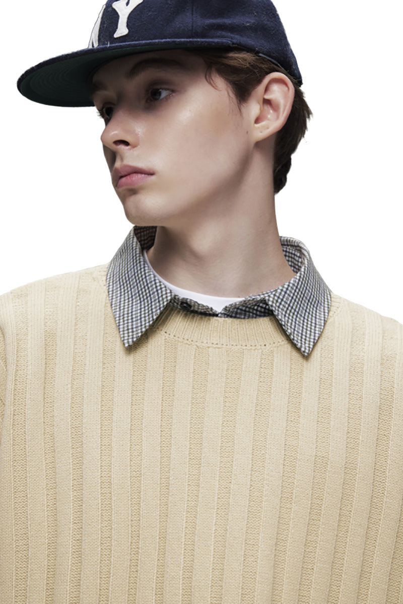 Ribbed Knit Crewneck Sweater — Oversized Fit, Solid Color