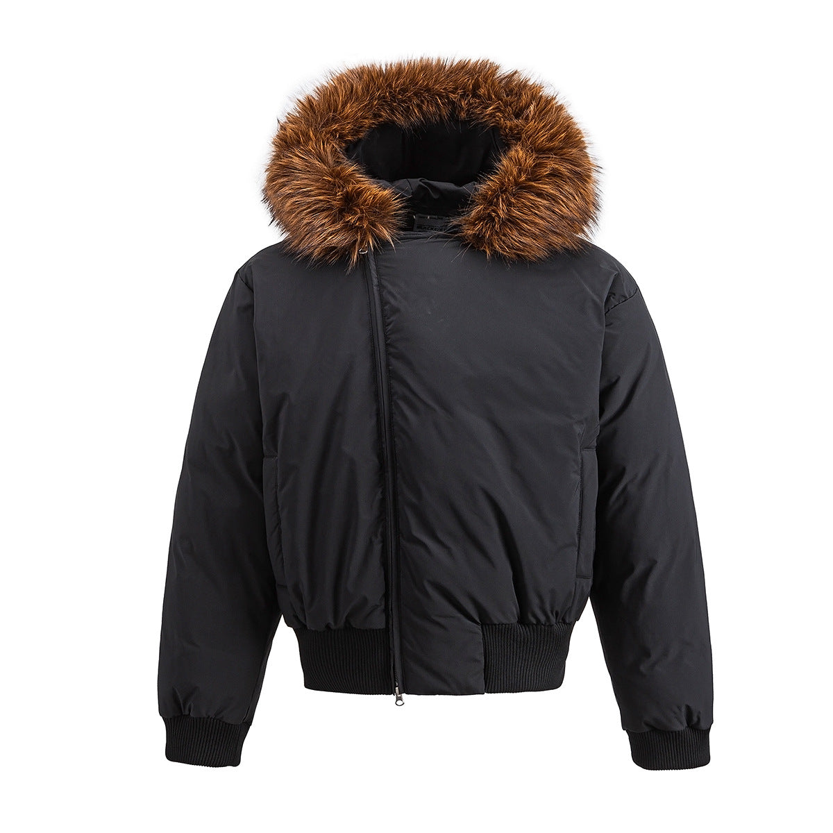 Fur-Trim Hooded Puffer Bomber Jacket – Cropped Padded Winter Coat