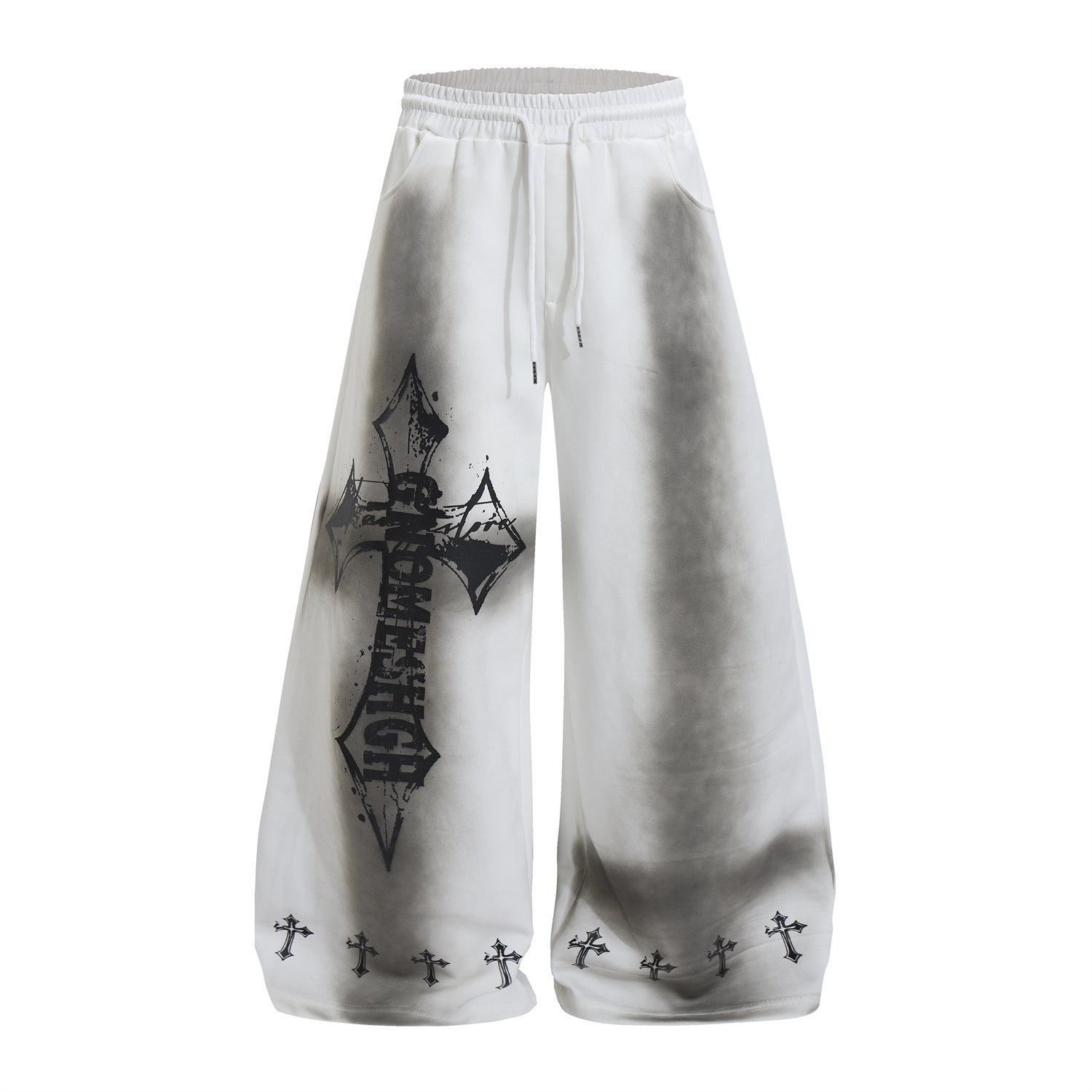 Pantalon de survêtement à jambes larges avec croix gothique et finition délavée