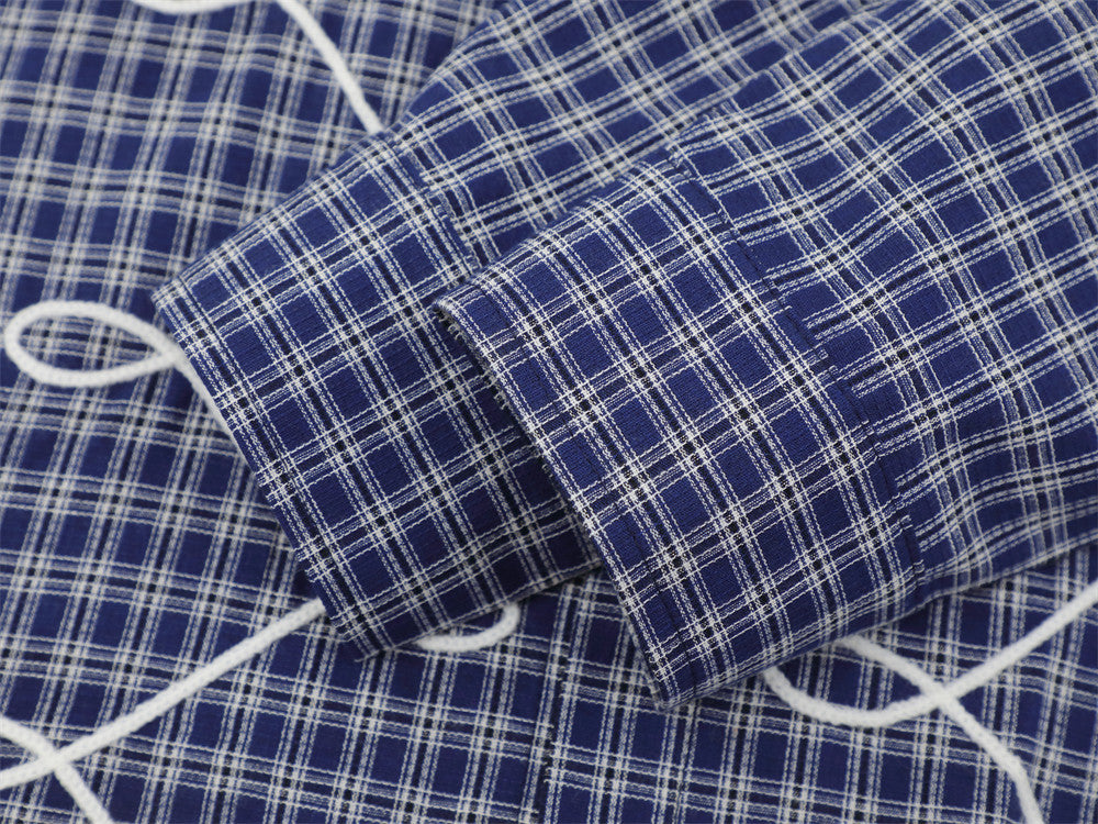Men's Plaid Long Sleeve Shirt with Rope Loop Embroidery — Relaxed Fit