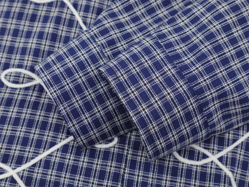 Men's Plaid Long Sleeve Shirt with Rope Loop Embroidery — Relaxed Fit