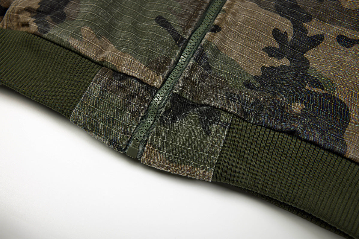 Camo NY Zip-Up Hoodie Jacket with Chenille Patch Letters