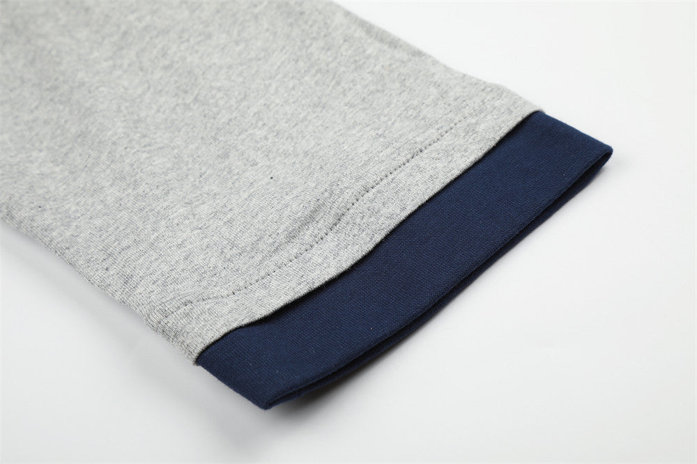 Men's Eagle & Star Graphic Long Sleeve Tee – Grey Colorblock Crew Neck