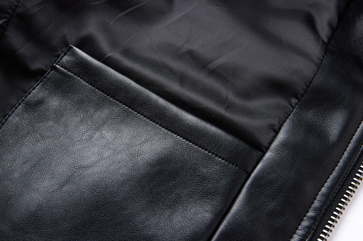 Black PU Leather Moto Jacket – Vintage Biker Style with Stand Collar & Silver