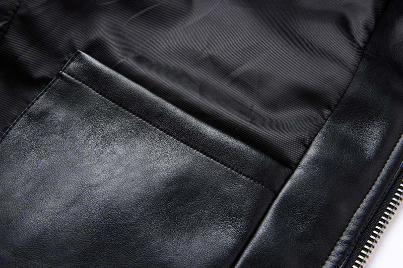Black PU Leather Moto Jacket – Vintage Biker Style with Stand Collar & Silver