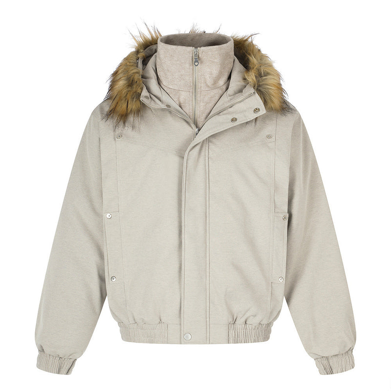 Pufferjacke mit Kunstfellbesatz und Lagenoptik – Übergroßer Wintermantel für Herren