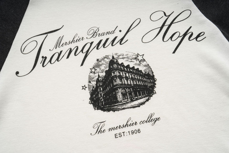 Long Sleeve Raglan T-Shirt – Cream & Charcoal Vintage College Graphic Tee