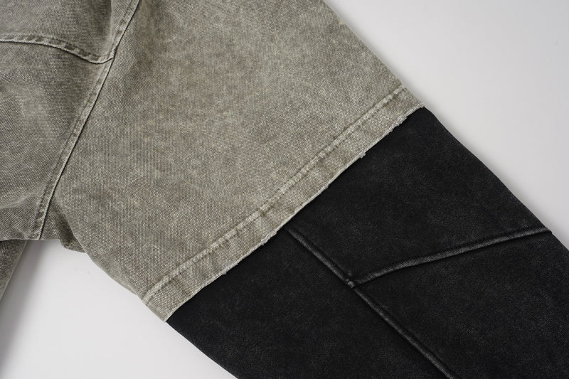 Chaqueta bomber con capucha y lavado ácido en dos tonos – Efecto falso conjunto oversize