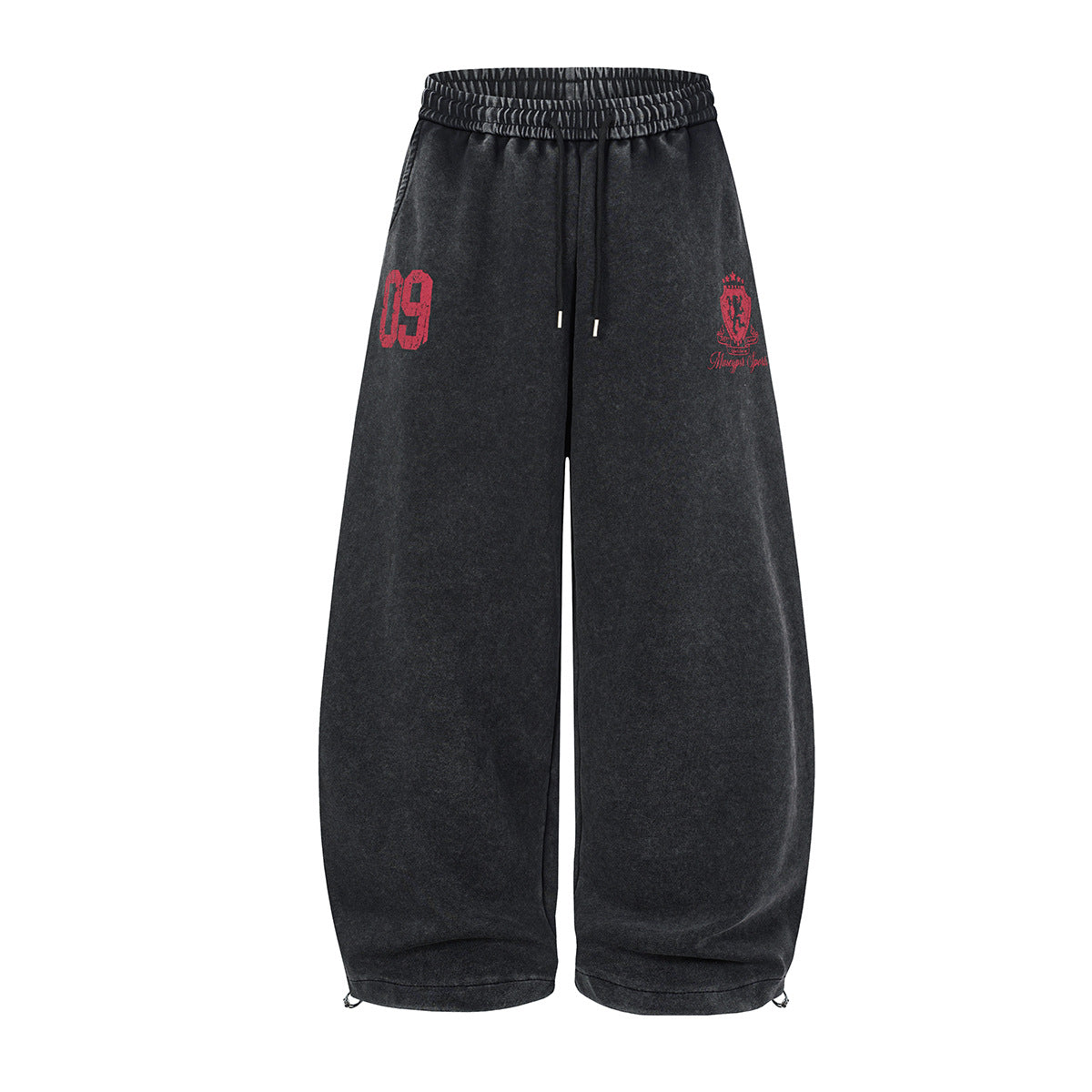 Wide-Leg Sweatpants – Acid Wash Vintage Varsity Graphic, Relaxed Fit