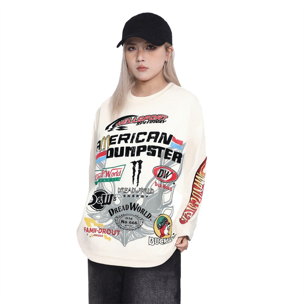 American Dumpster Hellsport Graphic Long-Sleeve Waffle-Knit Tee – Oversized