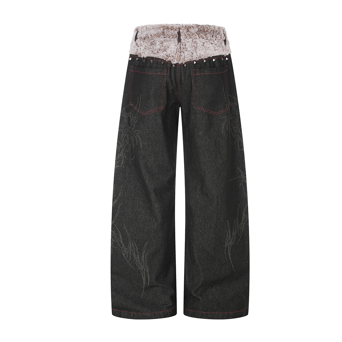 Vaqueros baggy street style – Denim de pierna ancha con cinturilla plegable de sherpa y