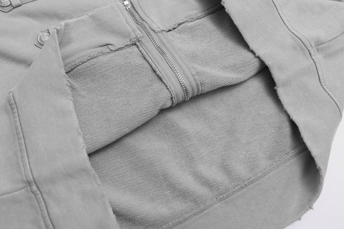 Military Napoleon Zip-Up Hoodie – Washed Vintage Fleece Cardigan