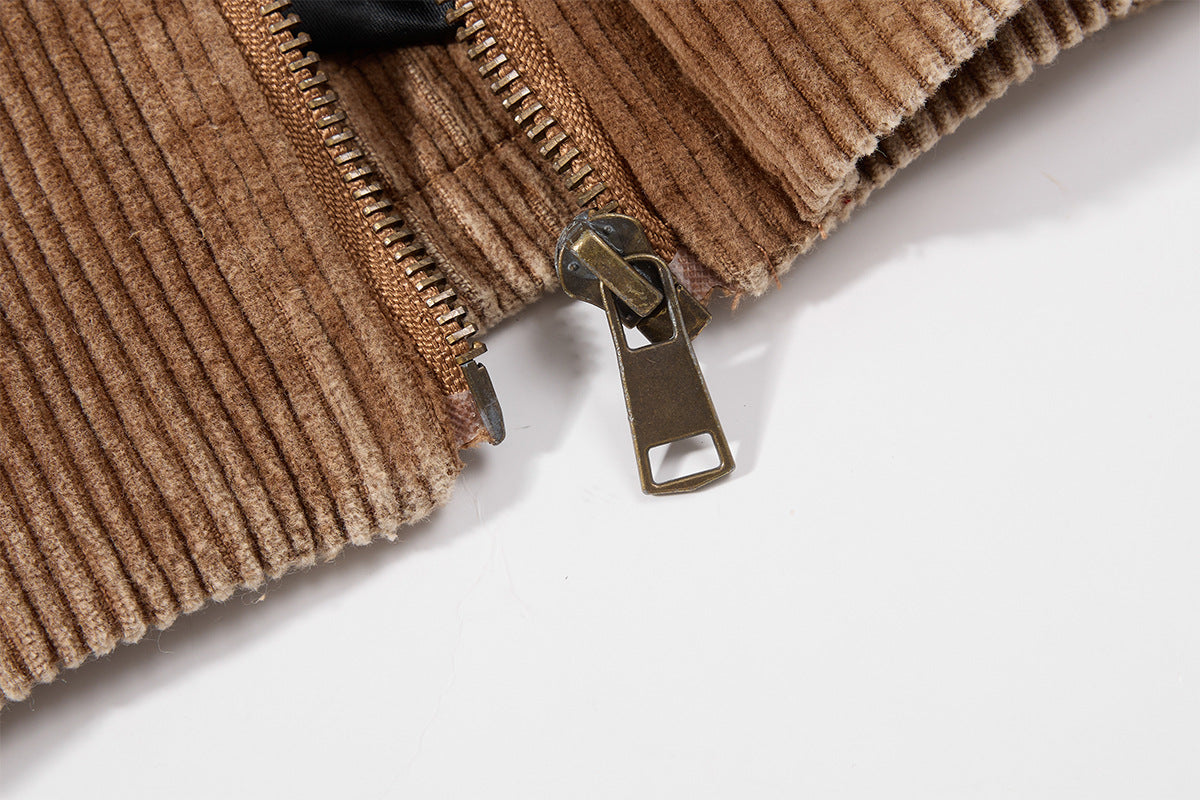 Chaqueta Bomber Harrington de Pana – Corte Cuadrado con Cierre de Broche Vintage