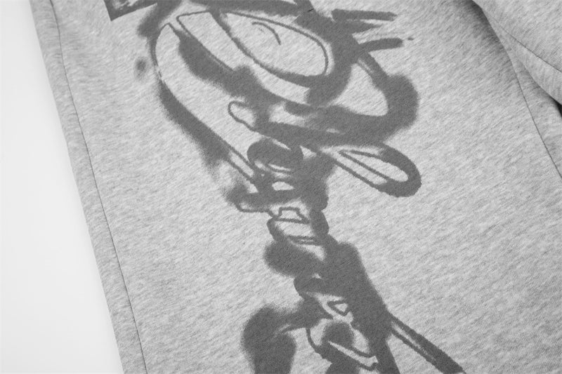 Wide-Leg Sweatpants with Graffiti Script & Vintage Photo Print – Heather Grey