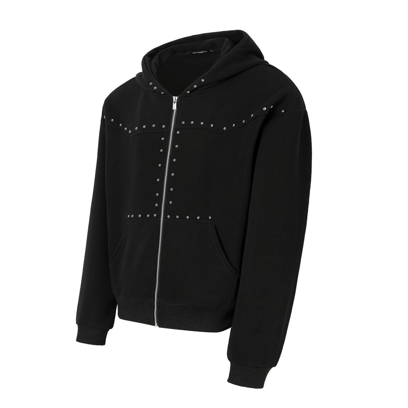 Designer Zip-Up Hoodie with Metal Stud Detail — Heavyweight Oversized Fit