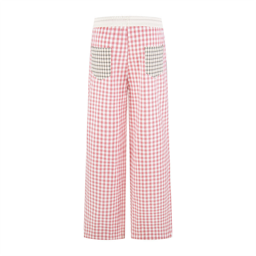 Contrast Pocket Plaid Wide-Leg Pants – Relaxed Fit Streetwear Trousers