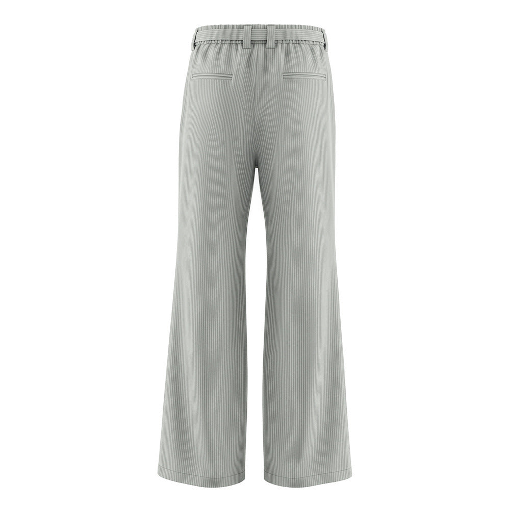 Pantalon ample rayé pour homme avec broderies florales et ceinture