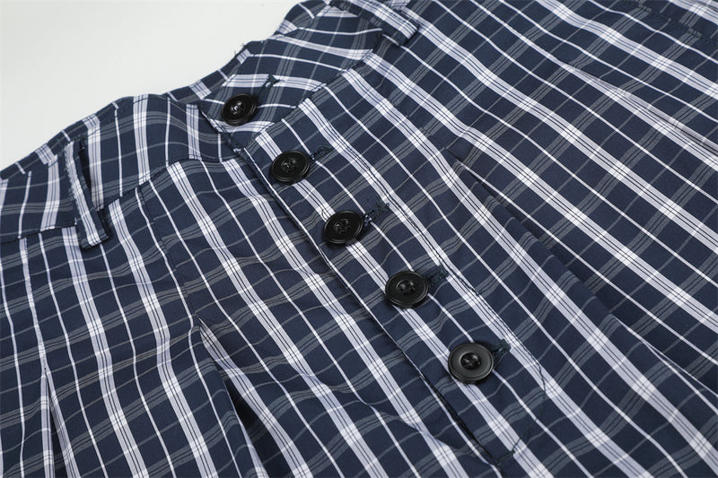 Men's Plaid Wide-Leg Trousers with Button Fly & Pleated Design