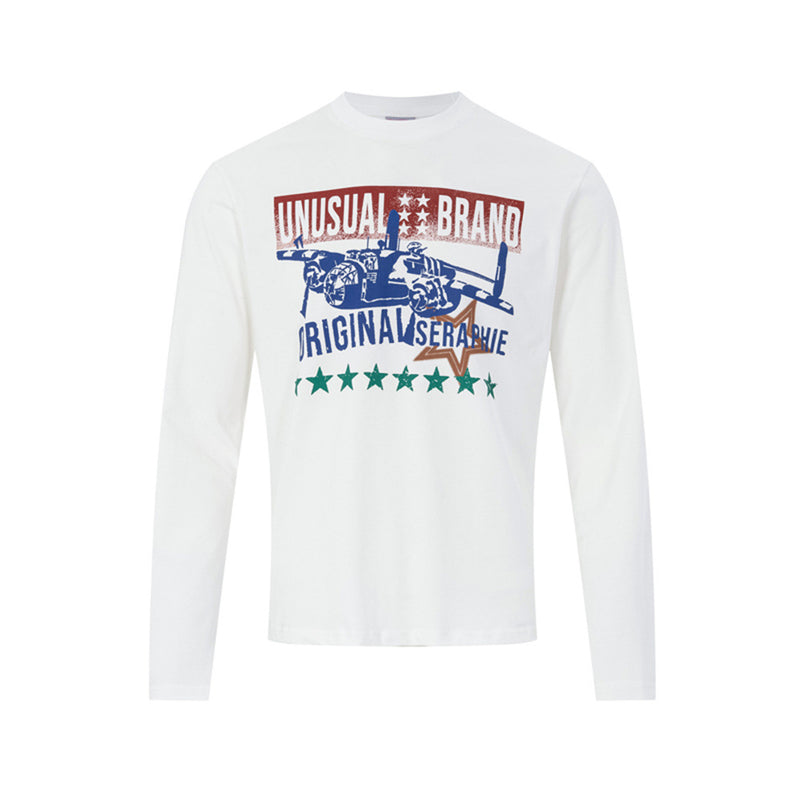 Men's Long-Sleeve Graphic T-Shirt with Fighter Jet Print – Relaxed Crew Neck