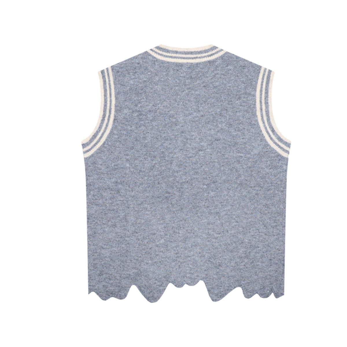 V-Neck Knit Sweater Vest with Irregular Hem & Puppy Embroidery