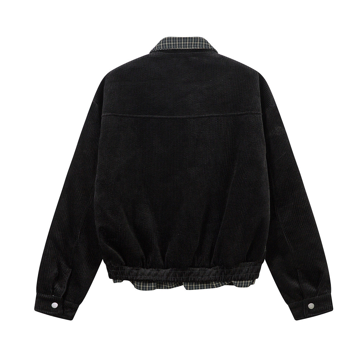 Corduroy Boxy Jacket with Plaid Contrast Lining – Retro American Style