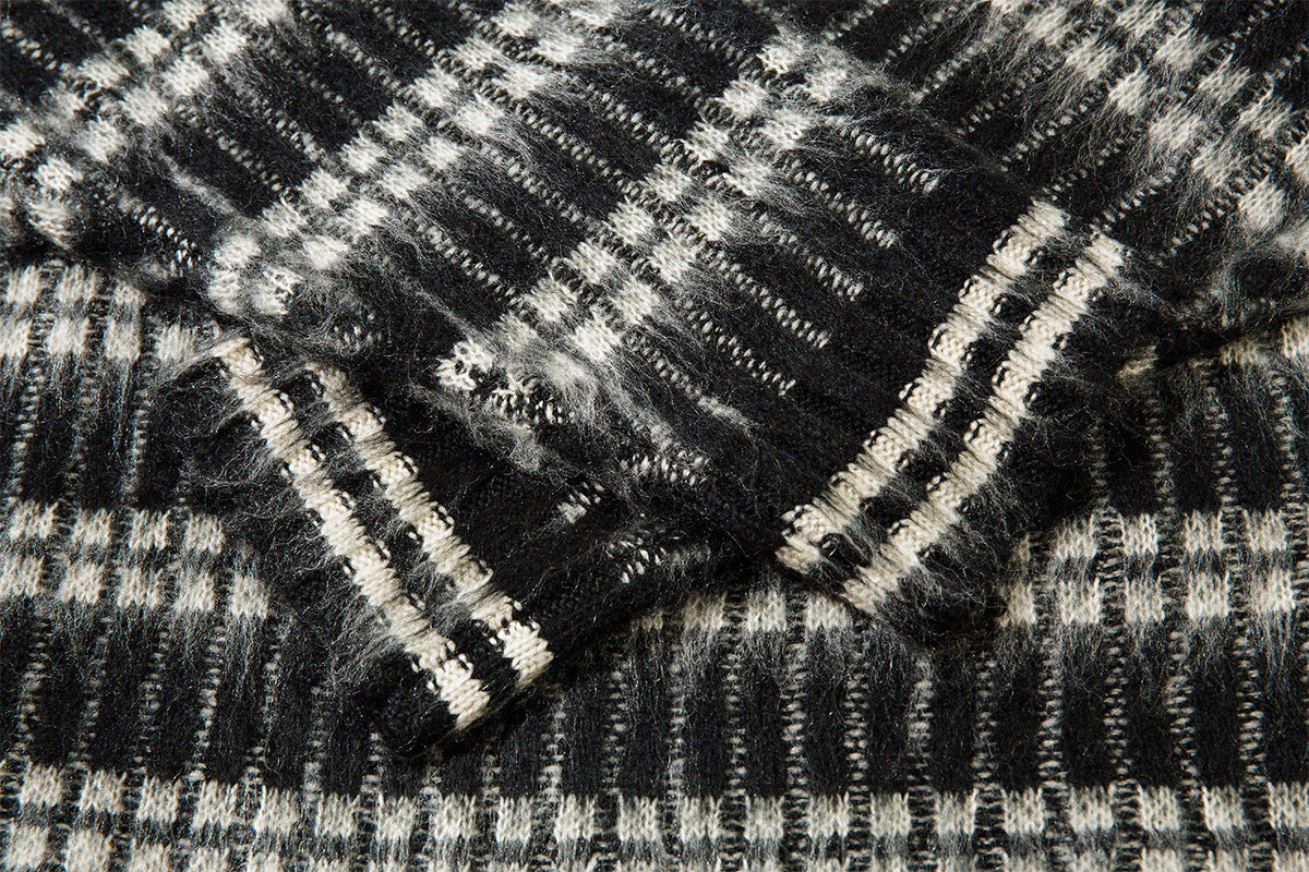 Striped Knit Sweater with Polo Collar – Oversized Fuzzy Texture