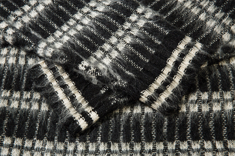 Striped Knit Sweater with Polo Collar – Oversized Fuzzy Texture