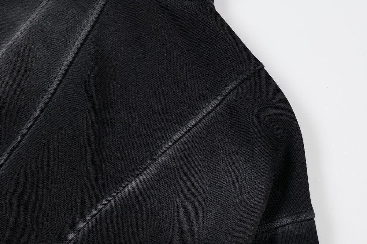 Sudadera de hombre con capucha y cremallera, paneles lavados y corte extragrande