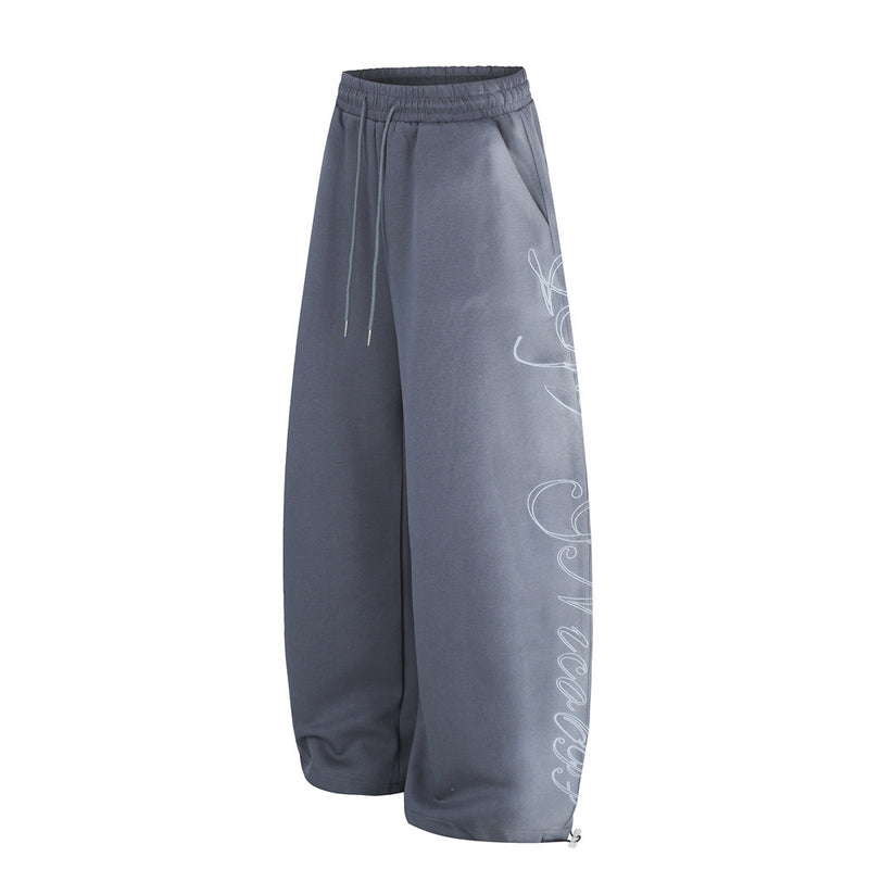 Wide-Leg Sweatpants with Cursive Script Print and Drawstring Hem