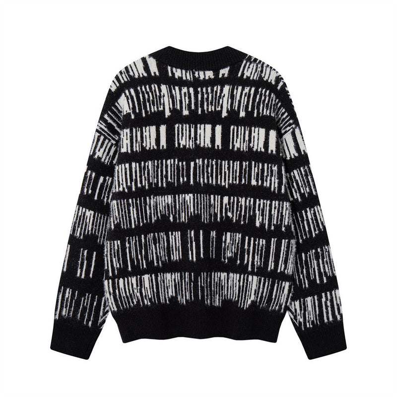 Jersey de punto jacquard a rayas con cuello henley para hombre: manga larga extragrande