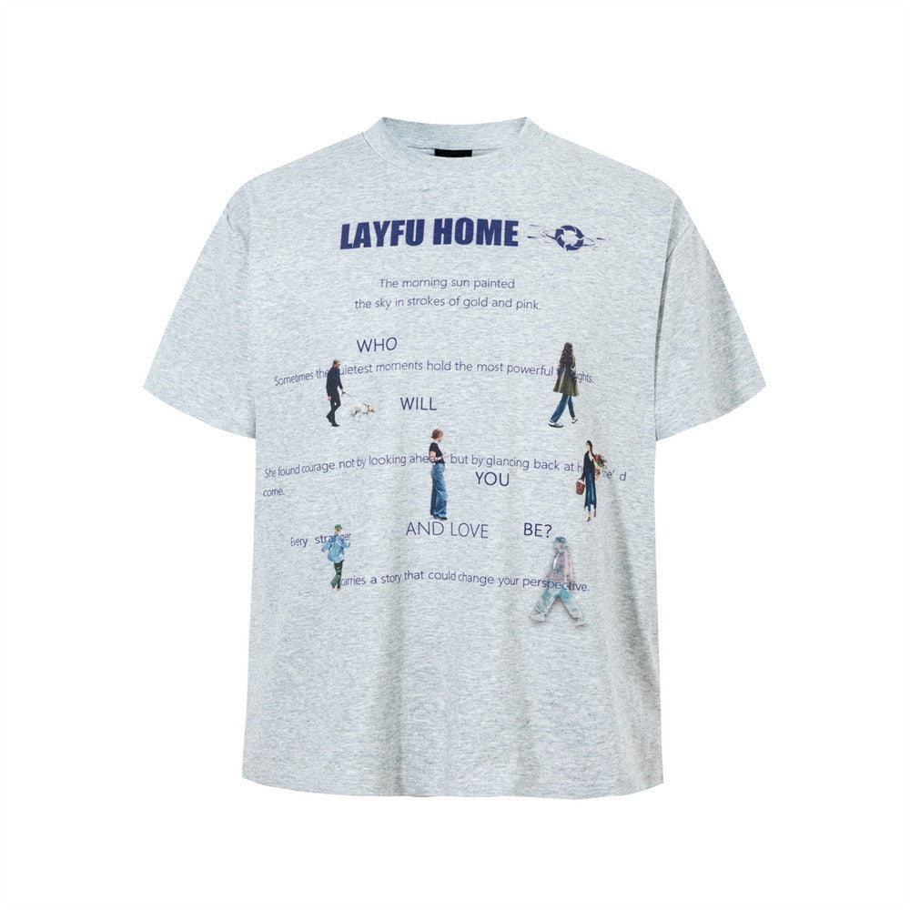 T-shirt streetwear graphique – Motif personnage et lettrage, col rond, manches courtes