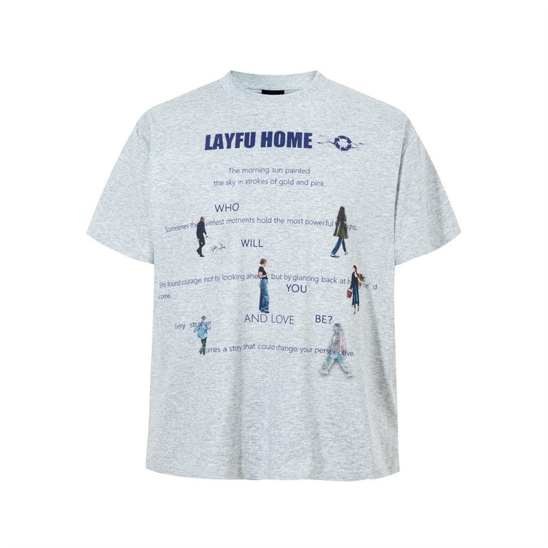T-shirt streetwear graphique – Motif personnage et lettrage, col rond, manches courtes