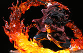 The Tsugikuni Yoriichi Demon Slayer Figure, a 29cm premium PVC statue, showcases the iconic character with long dark hair and a maroon outfit. He wields his sword in translucent orange and red flames, capturing the fiery intensity of the Breath of the Sun technique.