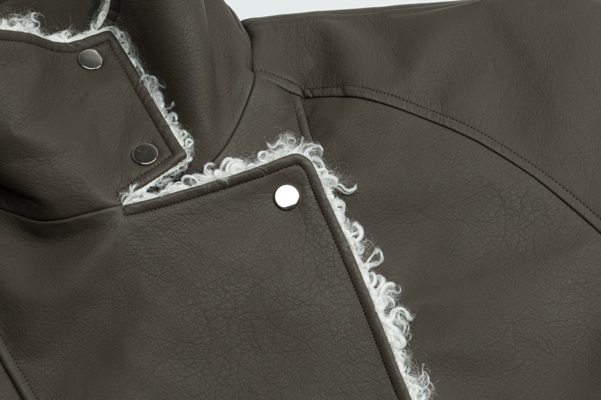 Veste en simili cuir et fourrure, bomber oversize à col sherpa