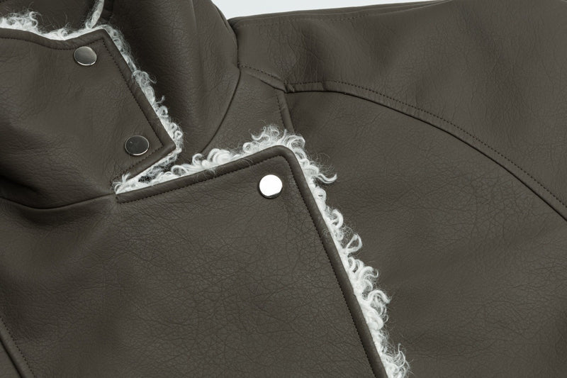 Veste en simili cuir et fourrure, bomber oversize à col sherpa