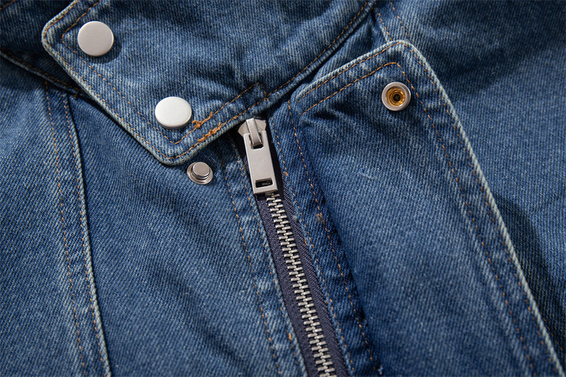 Veste bomber cargo oversize en denim pour homme – Col montant, grandes poches plaquées